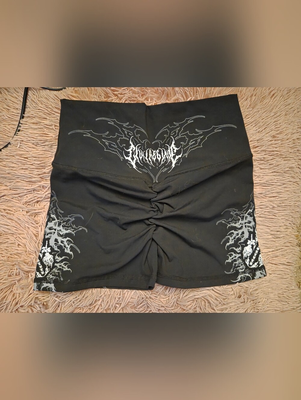 Black Athletic Ruched High-Waist Bike Shorts with Graphic
